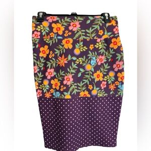 LuLaRoe Cassie Woman’s Floral Polka Dot Pencil Mid Length Skirt Sz S